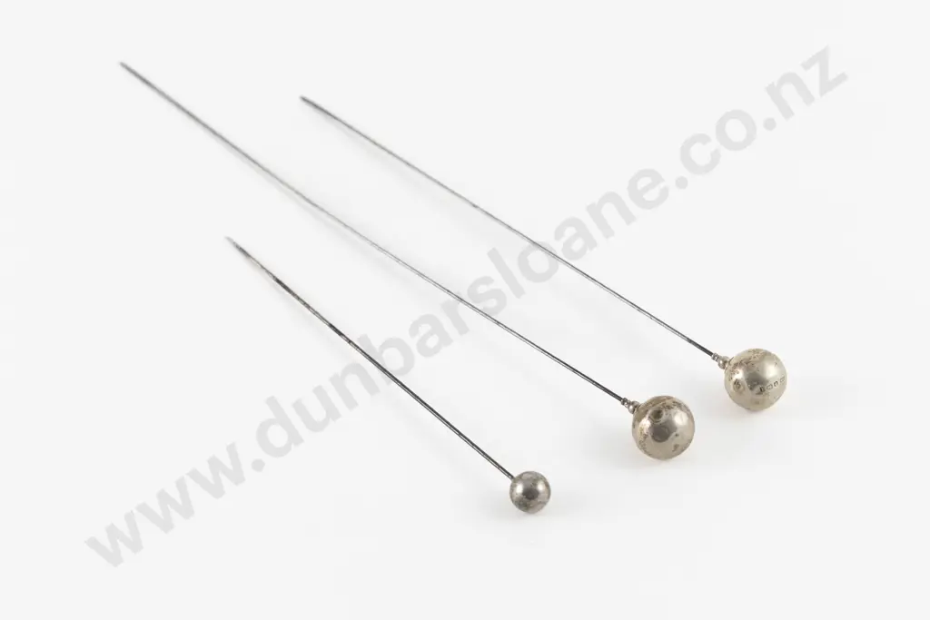 Three Edwardian S/S Ball Finial Hat Pins Image 1++