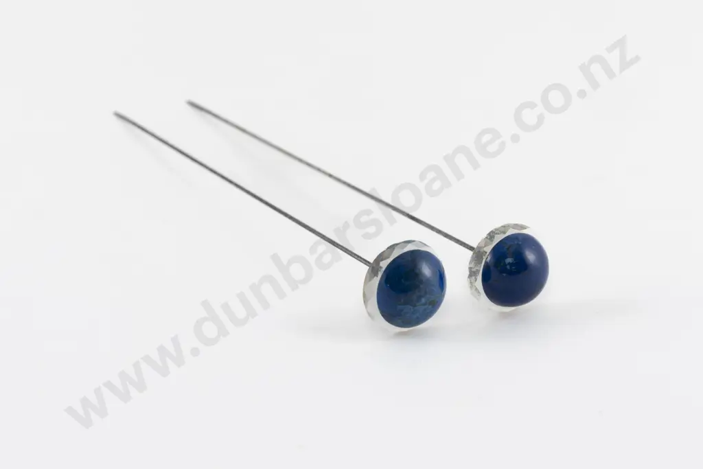 Pair Art Nouveau Lapis Lazuli and Crystal Glass Hat Pins Image 1++