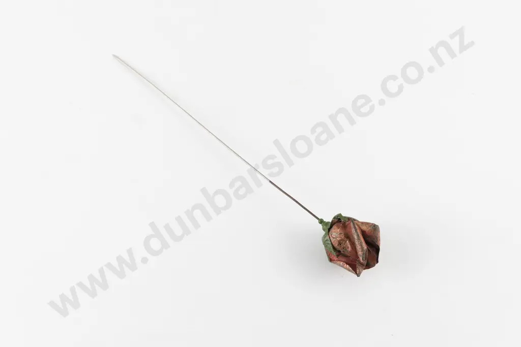 Art Nouveau Enamelled Metal Rose Finial Hat Pin Image 1++