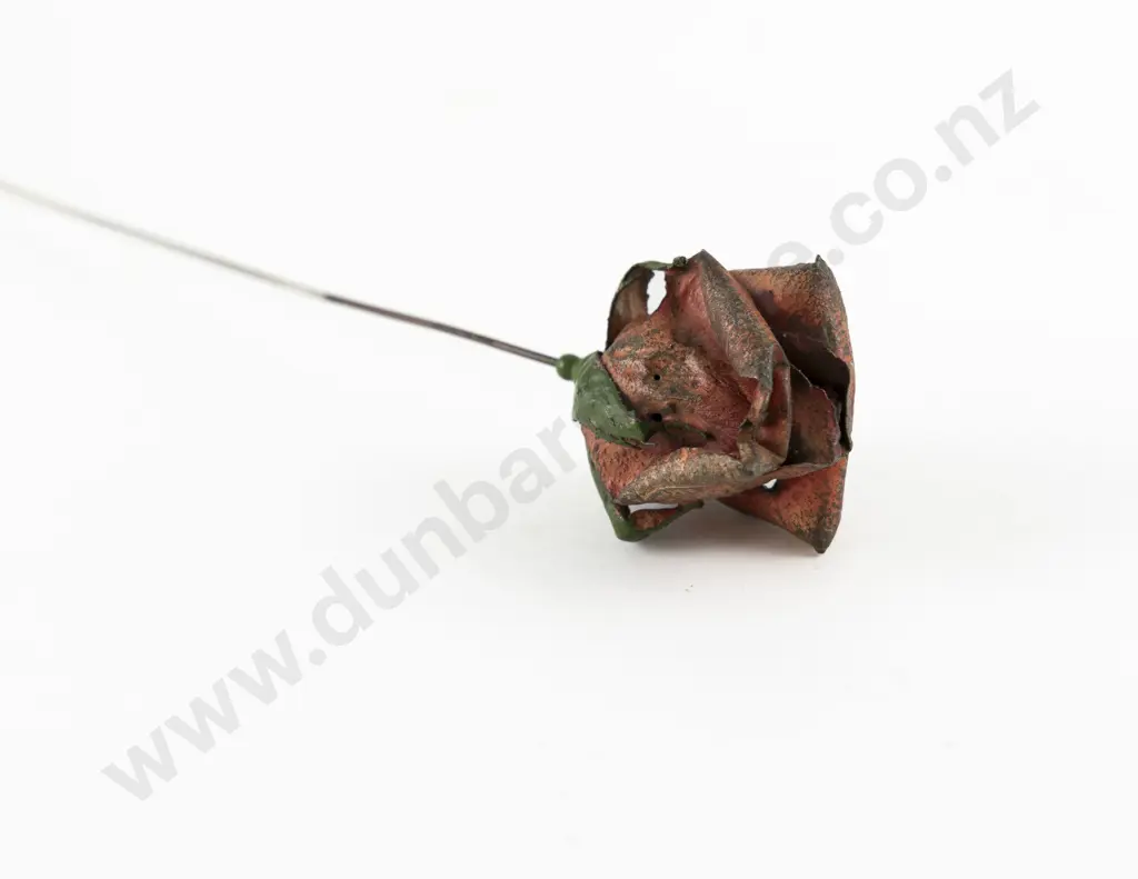 Art Nouveau Enamelled Metal Rose Finial Hat Pin Image 1++