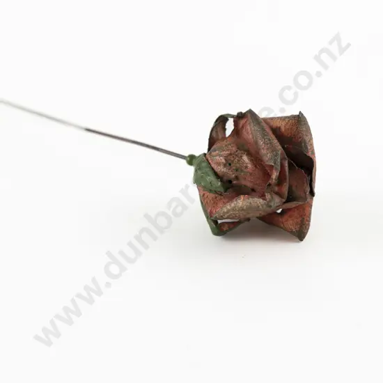 Art Nouveau Enamelled Metal Rose Finial Hat Pin