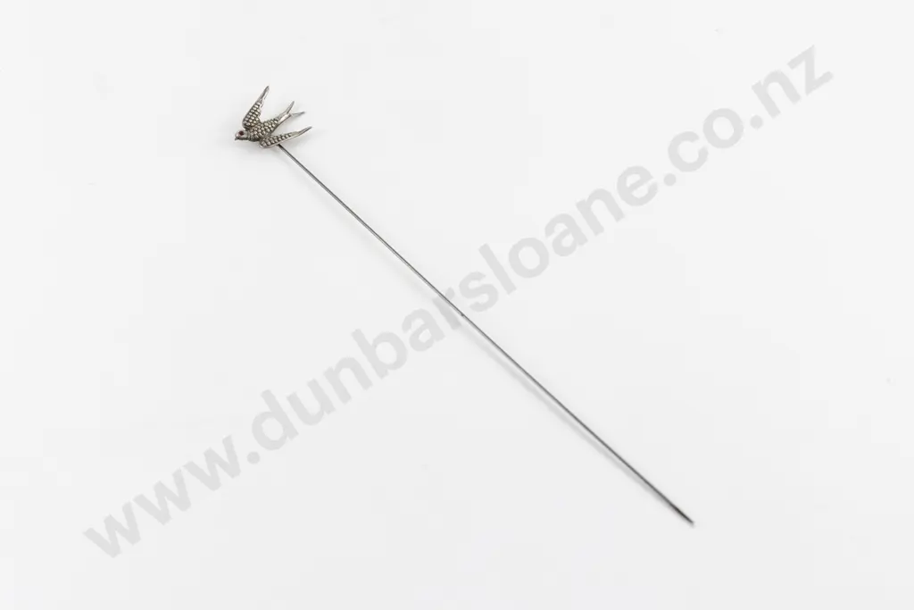 Art Nouveau .800 Silver Swallow Finial Hat Pin Image 1++