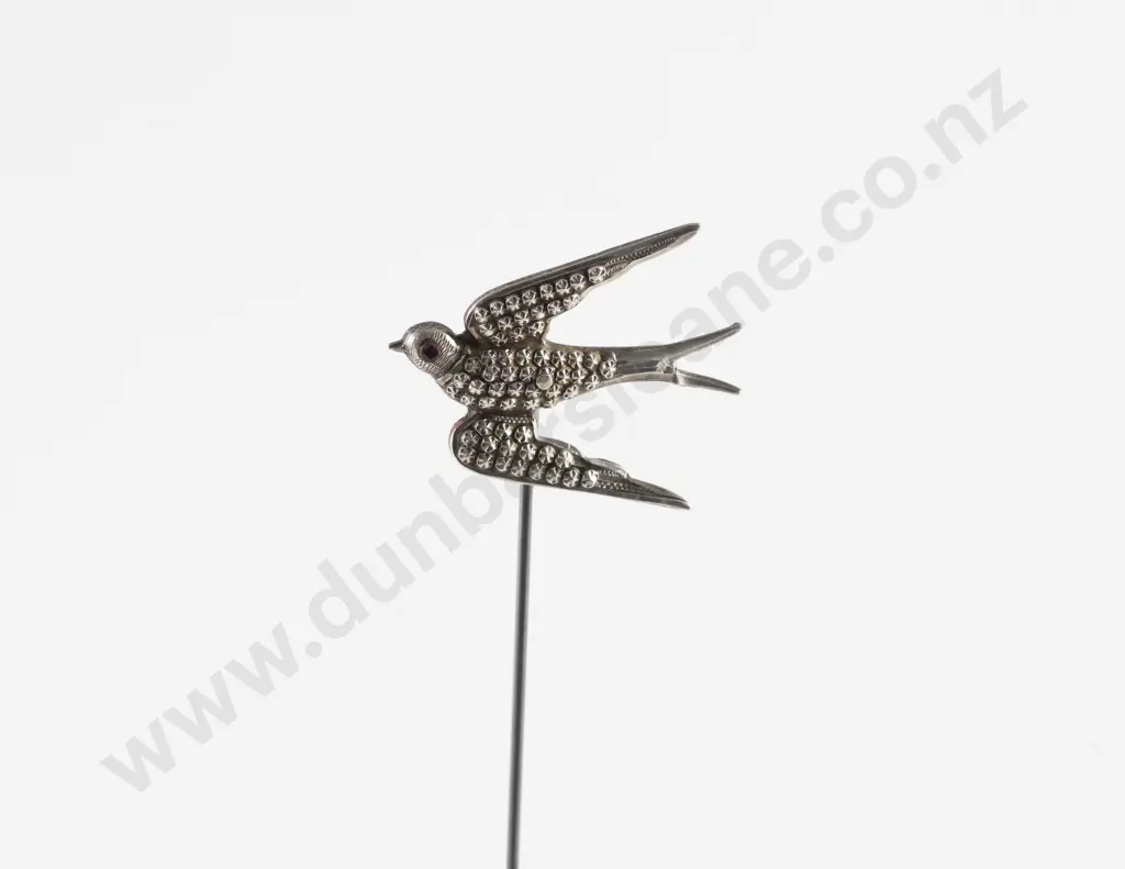 Art Nouveau .800 Silver Swallow Finial Hat Pin Image 1++
