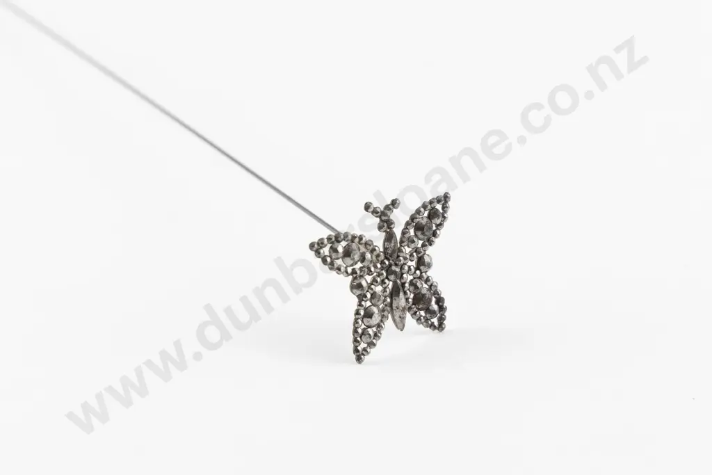 Late Victorian Cut Steel Butterfly Finial Hat Pin Image 1++
