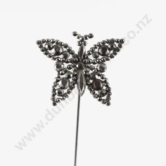 Late Victorian Cut Steel Butterfly Finial Hat Pin