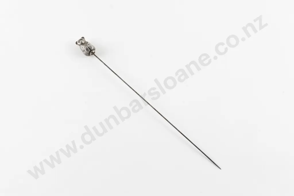 Edwardian S/Plate Seated Bear Finial Stick Pin Image 1++
