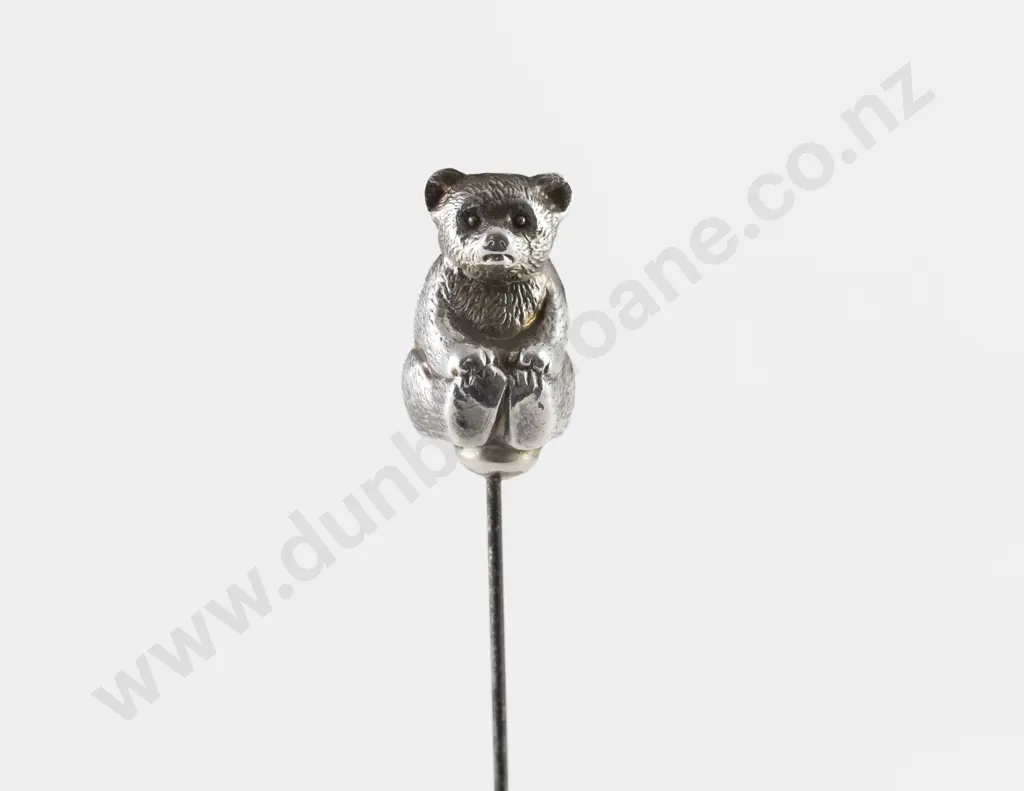 Edwardian S/Plate Seated Bear Finial Stick Pin Image 1++