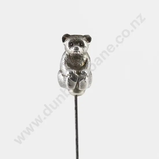 Edwardian S/Plate Seated Bear Finial Stick Pin