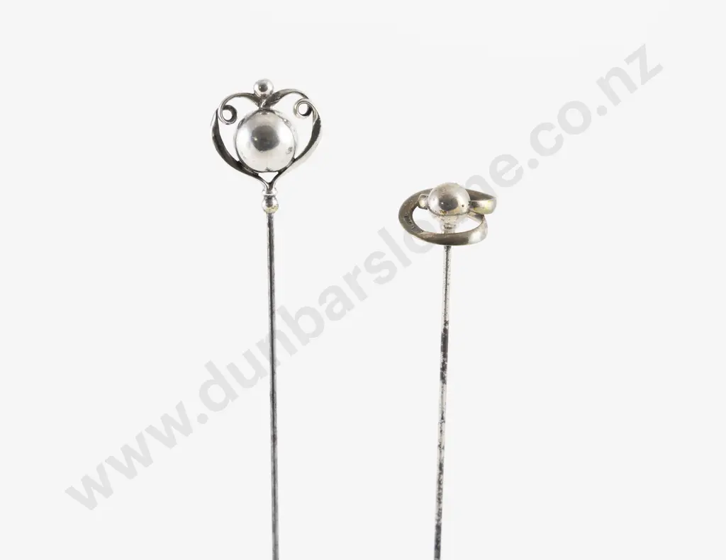 Two Edwardian S/S Scroll and Ball Finial Stick Pins Image 1++