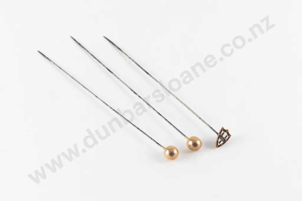 Pair Edwardian 9ct Gold Plain Ball Hat Pins Image 1++