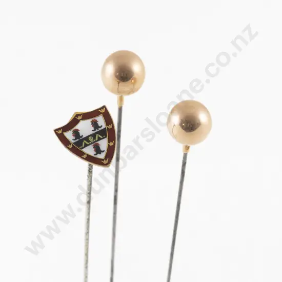 Pair Edwardian 9ct Gold Plain Ball Hat Pins