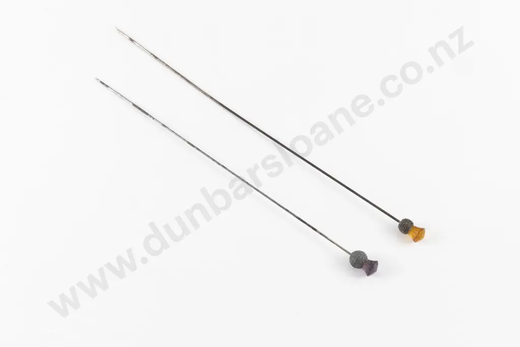 Two Late Victorian Silver Amber and Amethyst Glass Thistle Hat Pins Image 1++