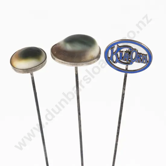 Edwardian S/S Blue Enamel 'Kia Ora' Hat Pin