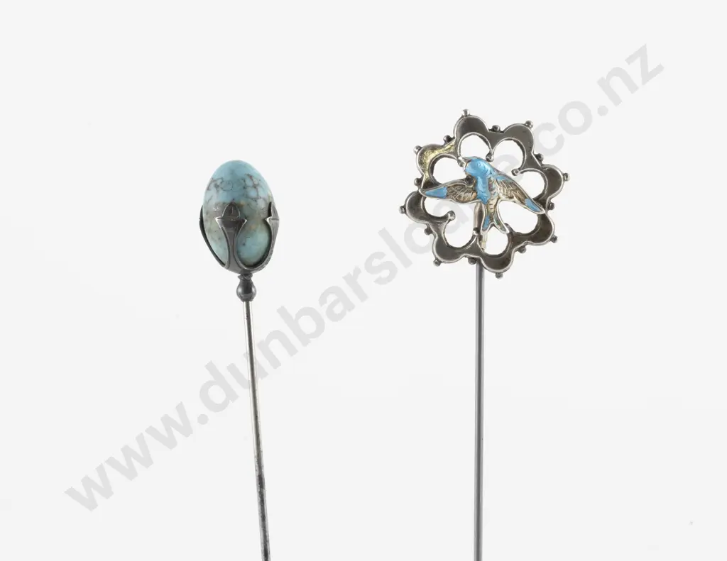 Edwardian S/S Mounted Turquoise Hat Pin Image 1++