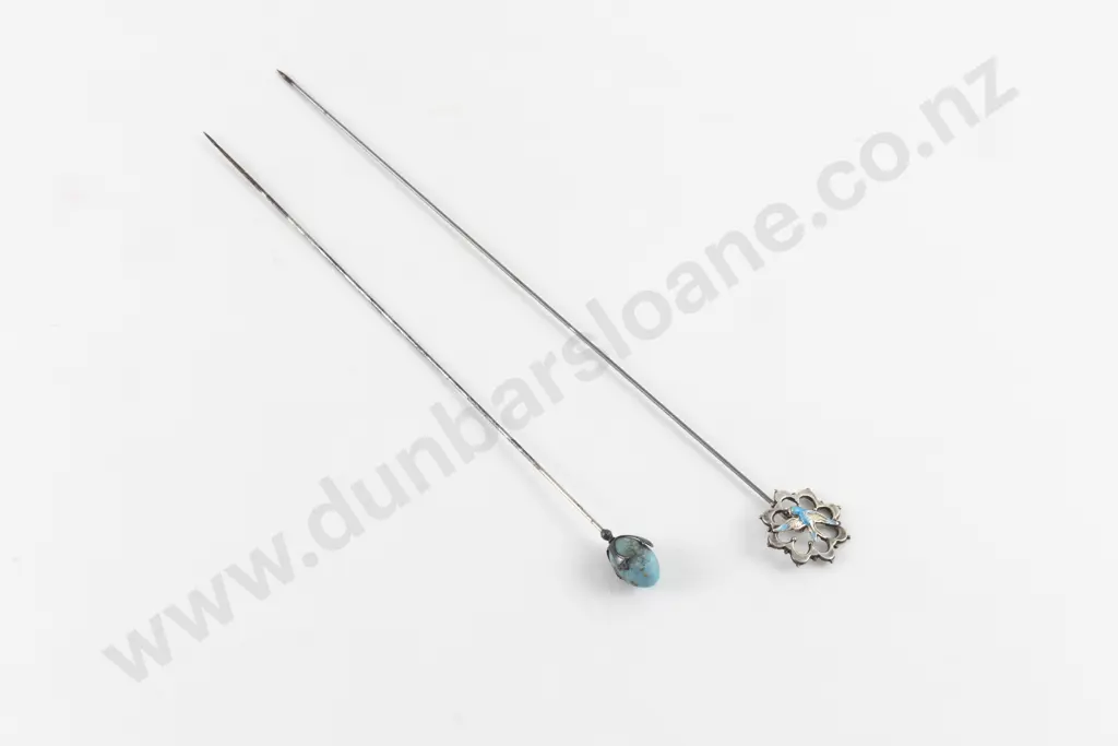 Edwardian S/S Mounted Turquoise Hat Pin Image 1++