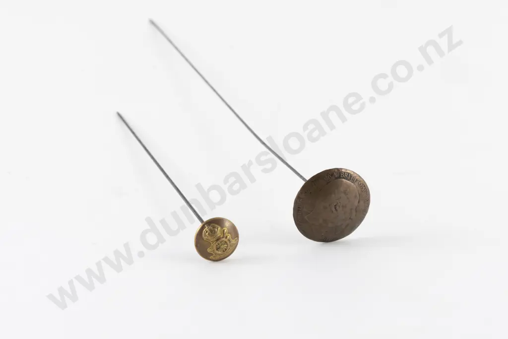 Edward VII Penny Head Hat Pin and Royal Horse Artillery Brass Button Pin Image 1++