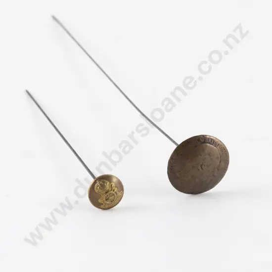 Edward VII Penny Head Hat Pin and Royal Horse Artillery Brass Button Pin