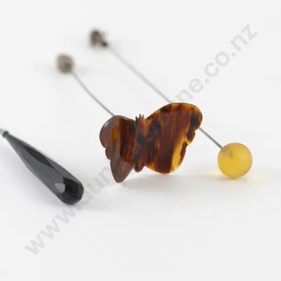 Edwardian Imitation Tortoise Shell Butterfly Form Hat Pin