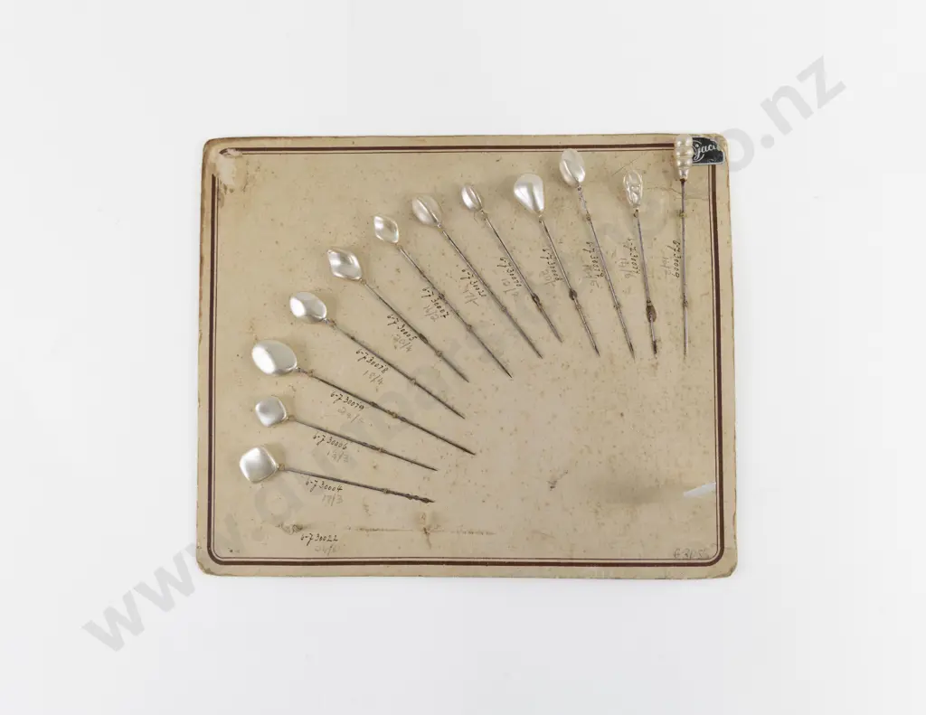 Sample Card of Twelve Glass Pearl Head Hat Pins Image 1++