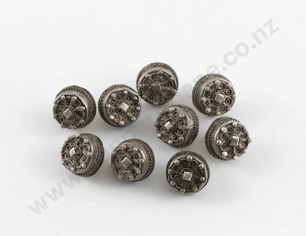 C19th Dutch Nine Silver (.835) Traditional Filigree Buttons Image 1++