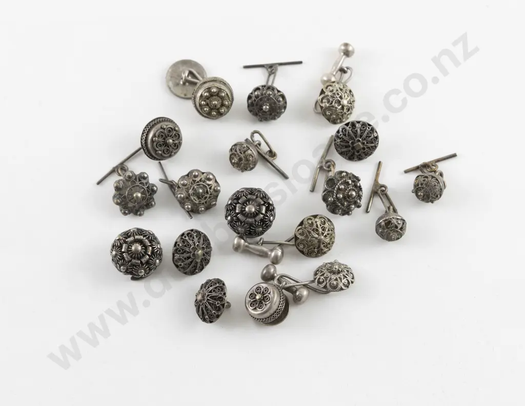 C19th Dutch Various Silver (.835) Traditional Filigree Buttons Cufflinks and Studs (18) Image 1++