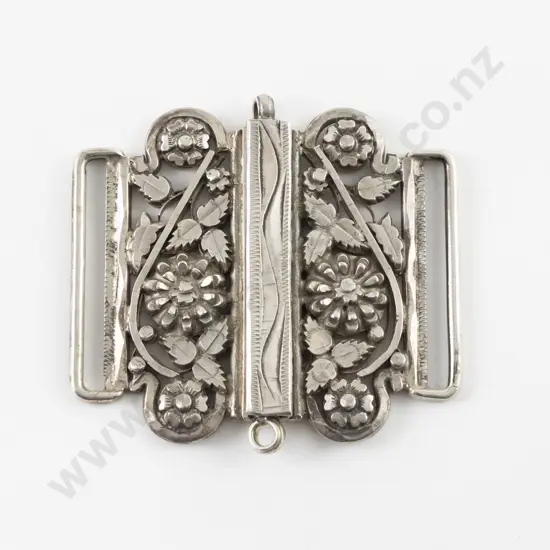 Late C19th Heavy Cast Silver 2pce Buckle