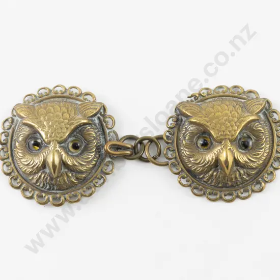 Edwardian Pressed Brass Metal Owl Head 2pce Buckle/Clasp
