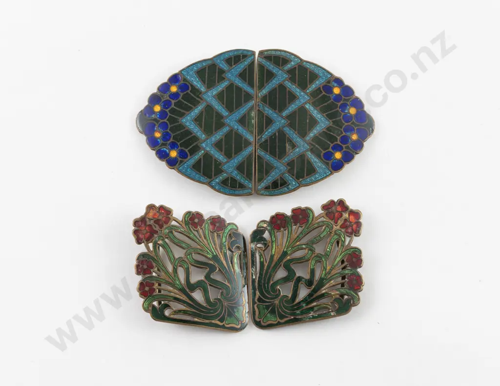 Art Nouveau Austria Enamel 2pce Buckle Image 1++