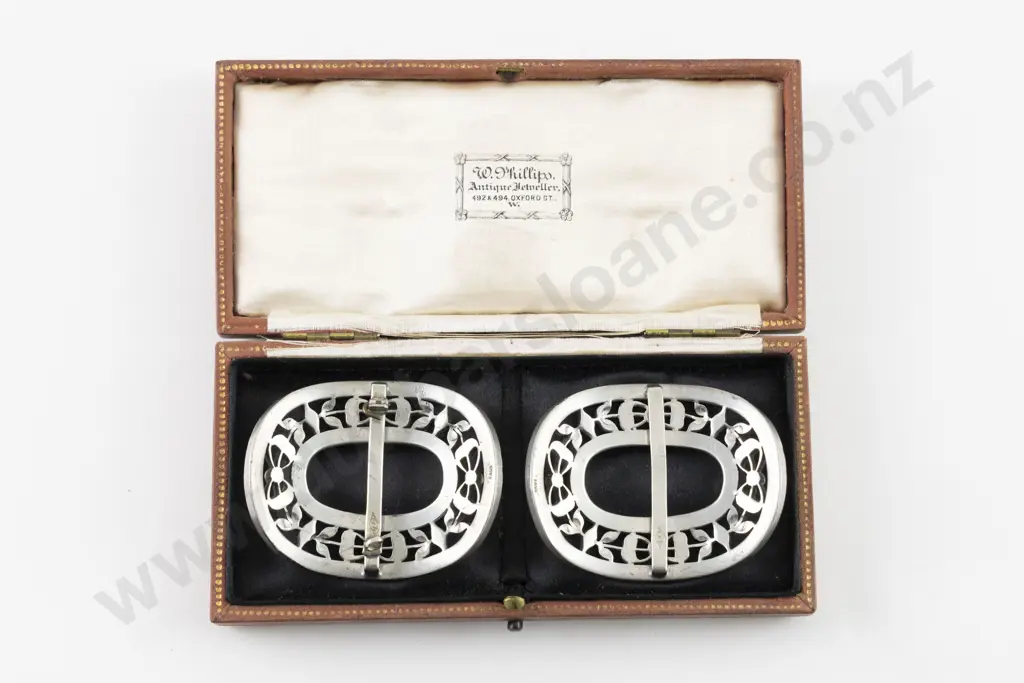 Pair Late C19th/20th Silver Plate and Diamond Paste Shoe Buckles Image 1++