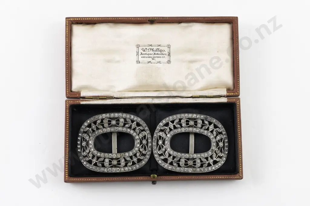 Pair Late C19th/20th Silver Plate and Diamond Paste Shoe Buckles Image 1++