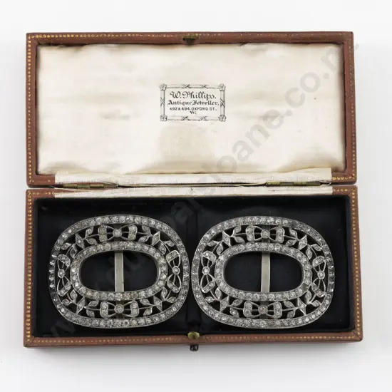 Pair Late C19th/20th Silver Plate and Diamond Paste Shoe Buckles