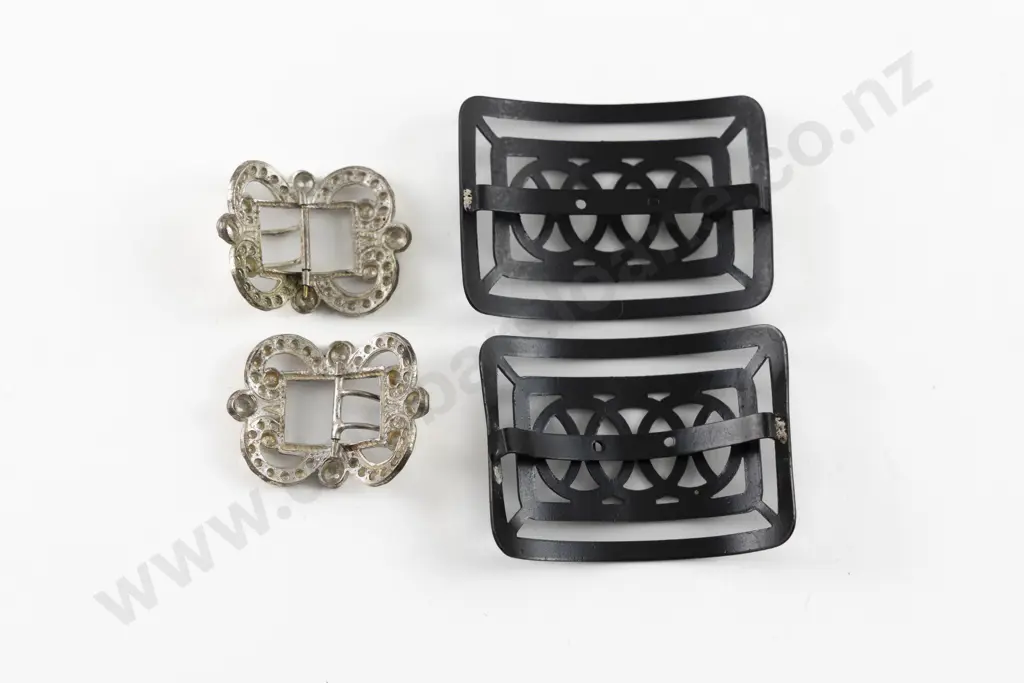 Pair Art Deco Black Metal Shoe Buckles Image 1++