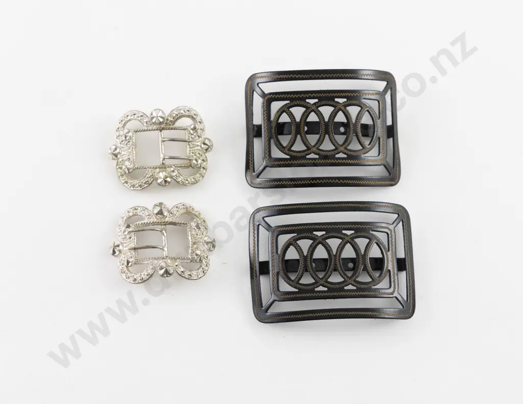 Pair Art Deco Black Metal Shoe Buckles Image 1++
