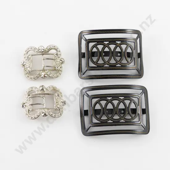 Pair Art Deco Black Metal Shoe Buckles