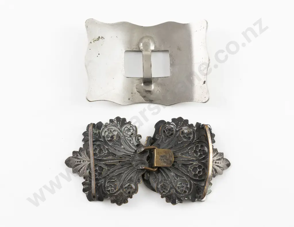 Art Nouveau Pressed Gilt and Gem Belt Buckle and S/Plate Buckle Image 1++
