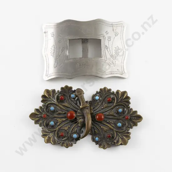 Art Nouveau Pressed Gilt and Gem Belt Buckle and S/Plate Buckle