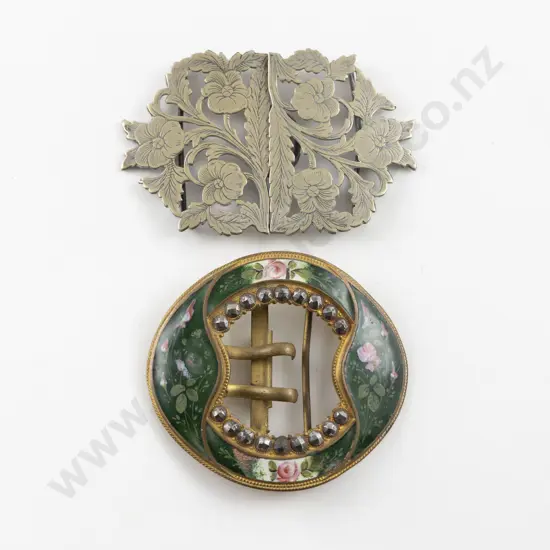 Art Nouveau Enamel and Cut Steel Buckle