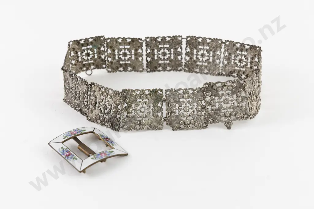 Late C19th Pressed White Metal Belt Image 1++
