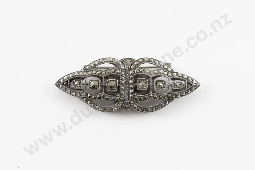 Art Deco S/Plate and Marcasite 2pce Dress Clip Image 1++