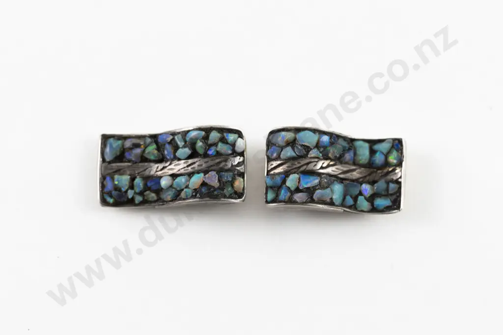 Pair Mid C20th S/S Opal Chip Studded Dress Clips Image 1++