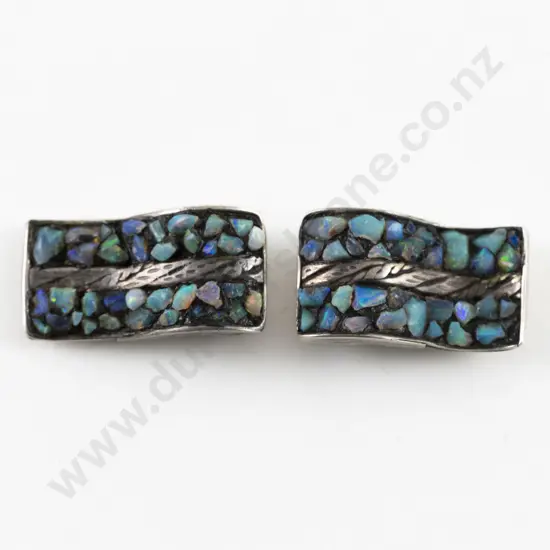 Pair Mid C20th S/S Opal Chip Studded Dress Clips
