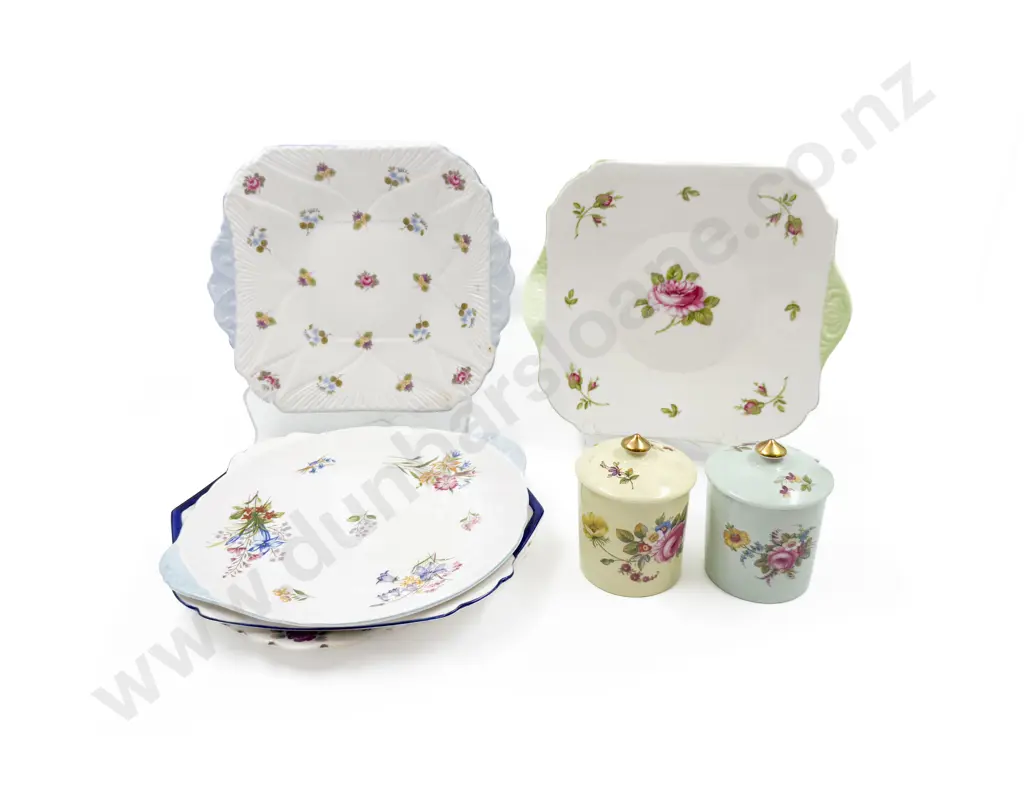 Shelley Five Cake Plates and Two Preserve Pots Image 1++