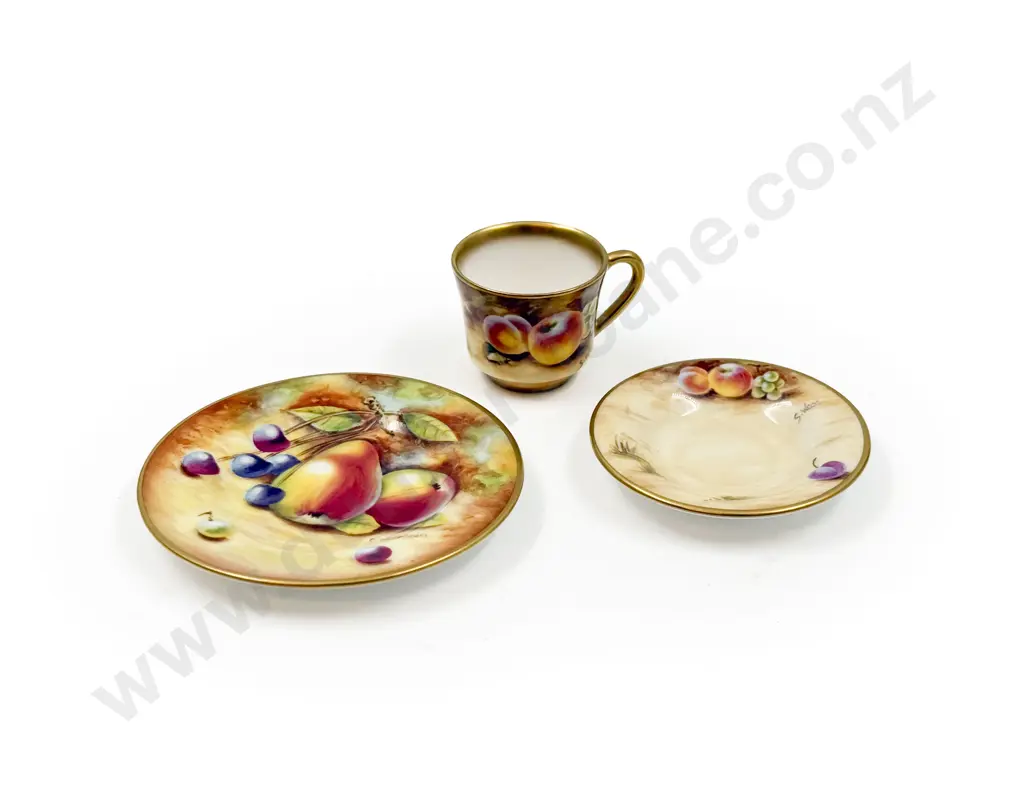 Royal Worcester Miniature Cup Saucer Plate Signed Wood and Wid Wood Image 1++