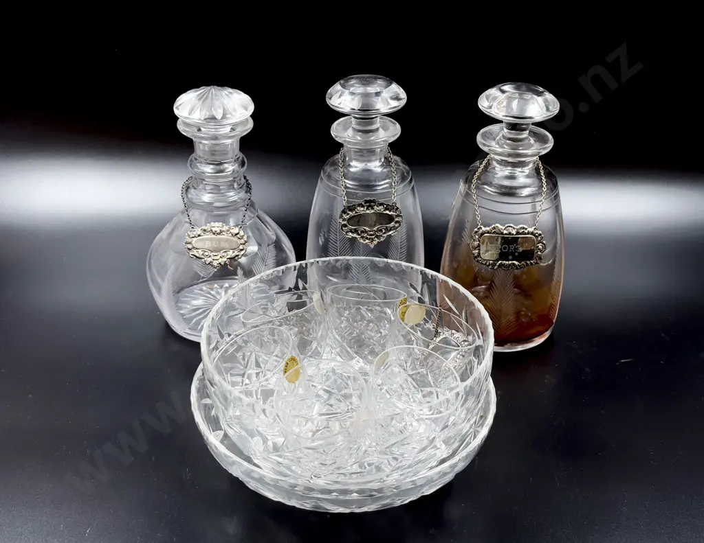 Matched Three Stuart Crystal Decanters Image 1++