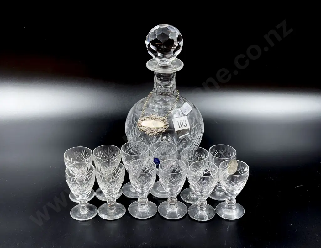 Crystal Decanter and Twelve Liqueur Glasses Image 1++