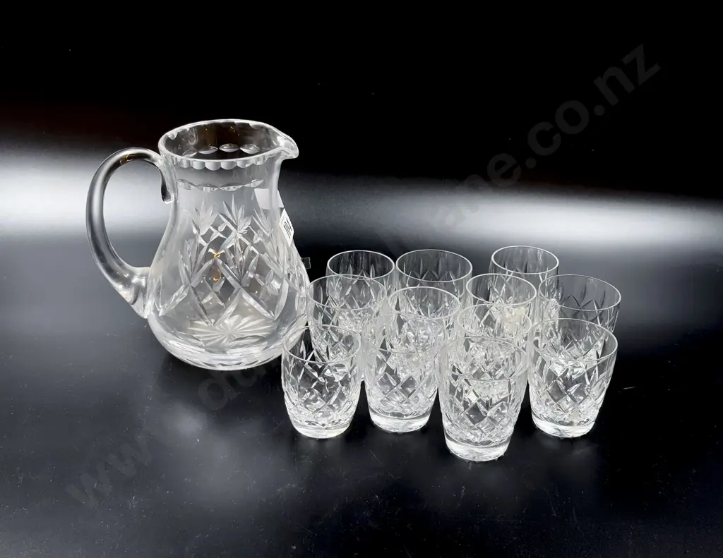 Crystal Water Jug and Twelve Various Small Size Tumblers Image 1++