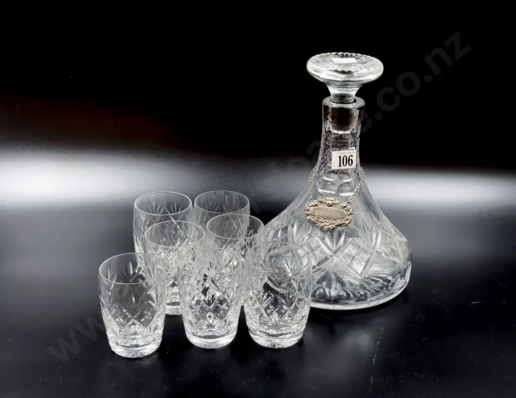 Crystal Decanter and Seven Glasses Image 1++