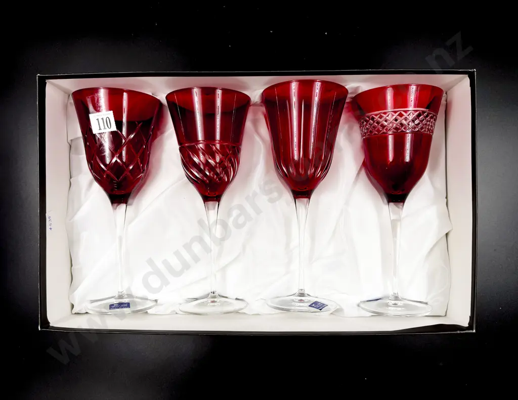 Four Italian Ruby Glass Wine Goblets Image 1++
