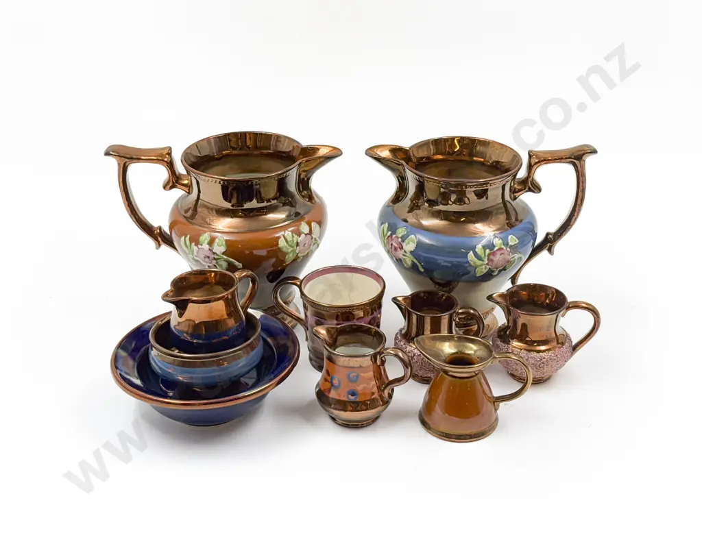 Ten Copper Lustre Jugs and Dishes Image 1++