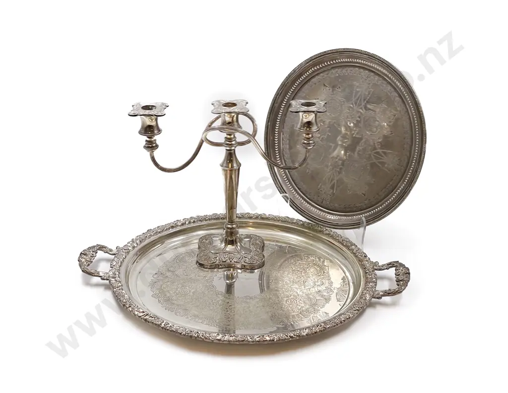 Two S/P Trays and Candlestick Image 1++